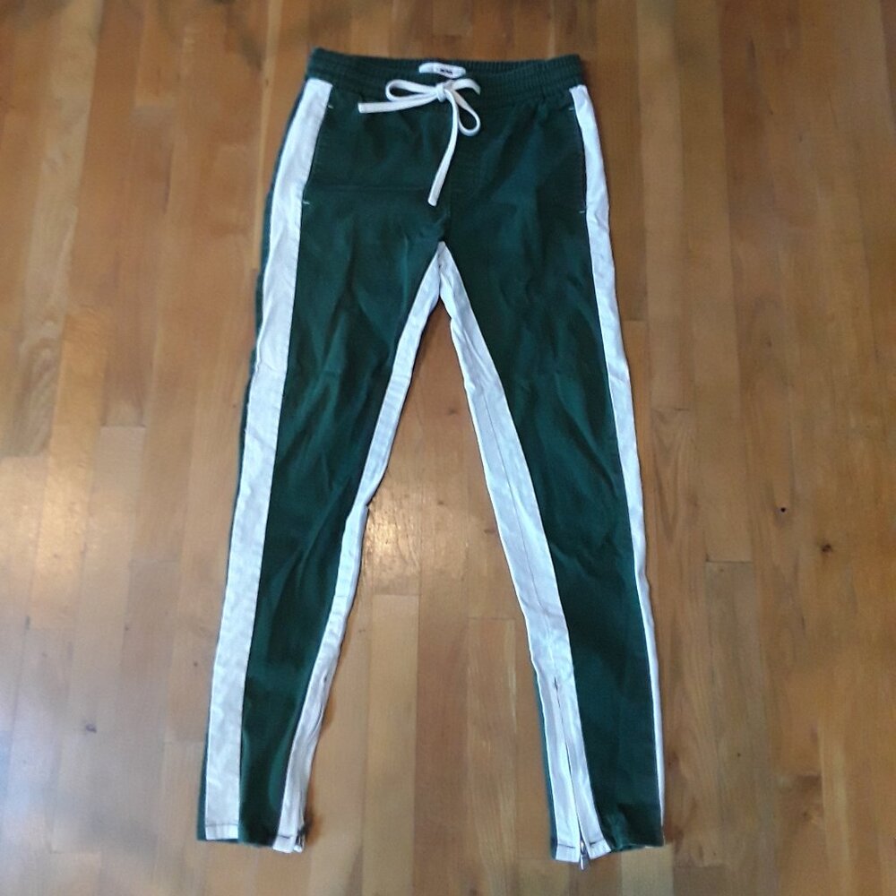 Unisex Dark Green & White Ankle Zip Slim Fit Drawtring Track Pants